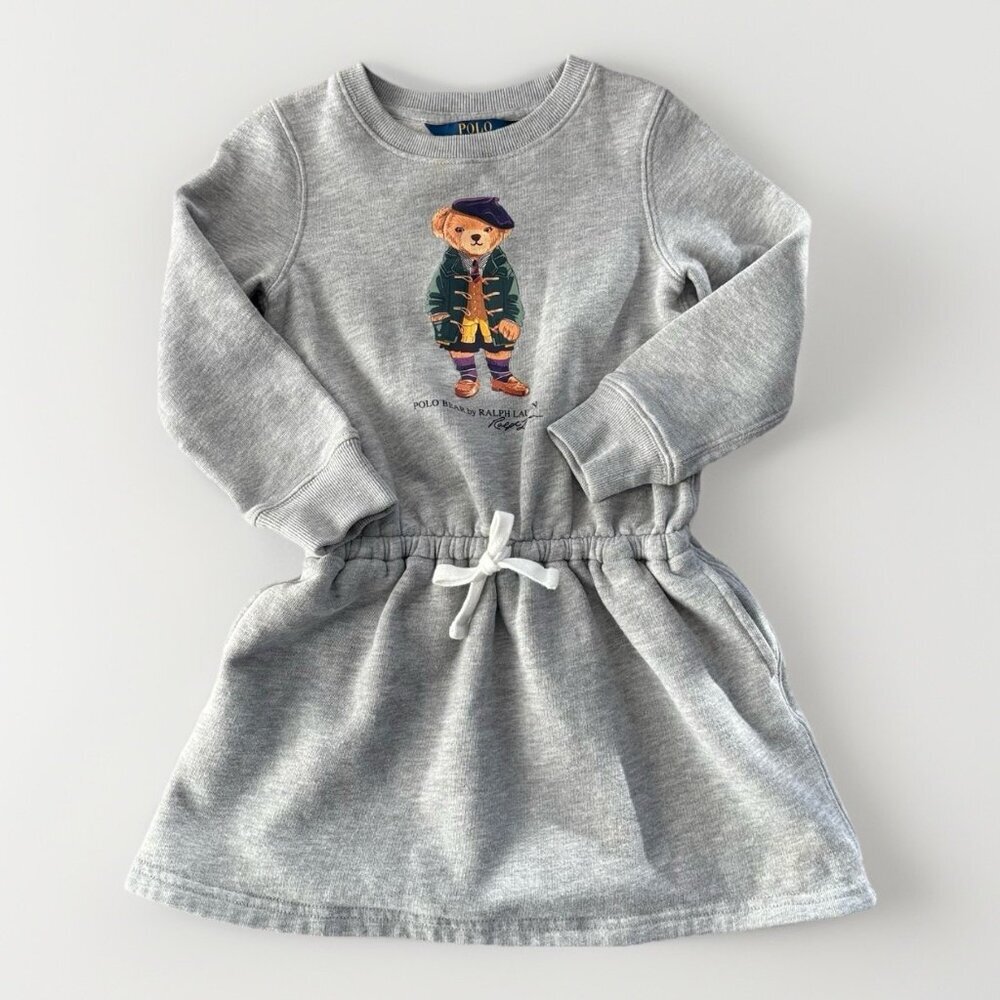 Polo Ralph Lauren Polo Bear Sweatshirt Dress‎ Girls 4 Gray Pockets Preppy Sporty
